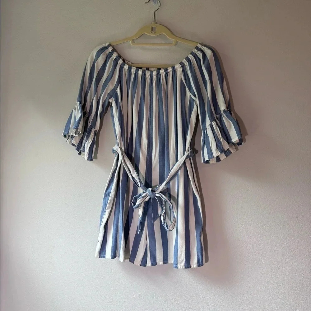 Women’s Blue and White Striped Billabong Romper - S